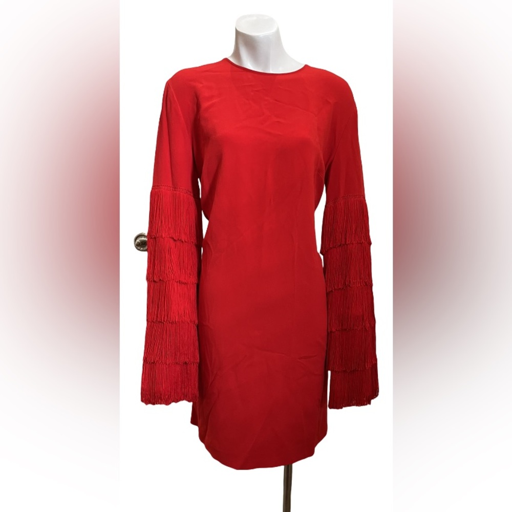 NWT Stella McCartney red fringe sleeve mini shift dress